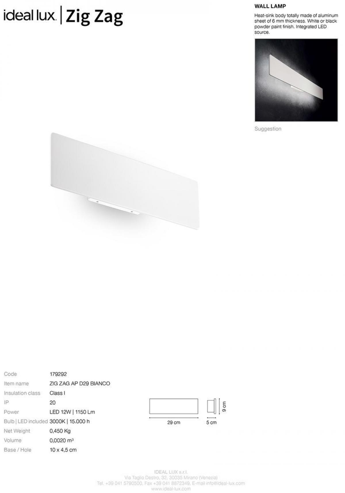 Ideal Lux ZIG ZAG AP12 BIANCO LED-Deckenleuchte – 12 W, 1140 Lumen, Aluminium, Inkl. LED